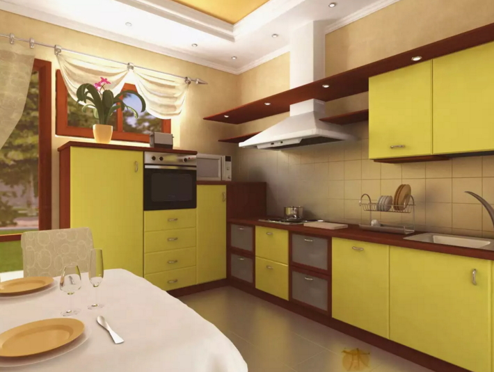 Сочетание желто-коричневого цвета на кухне