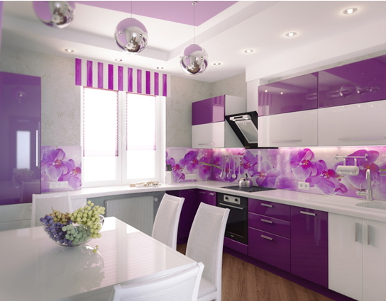 Фиолетовый фартук на кухне