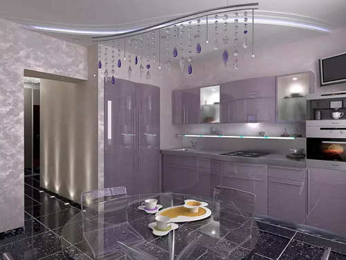 Кухня в фиолетово-сером цвете