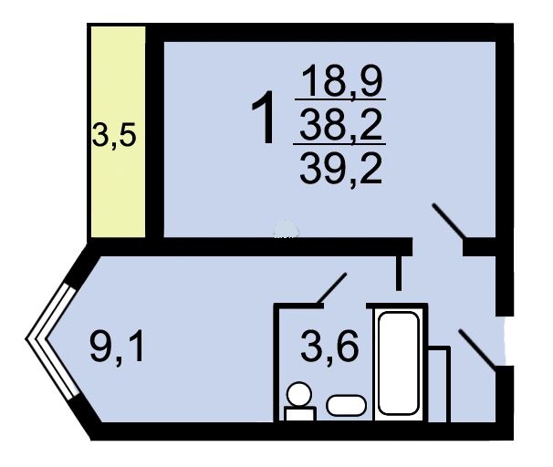 Схема однушки в панельном доме П-44к с треугольным эркером